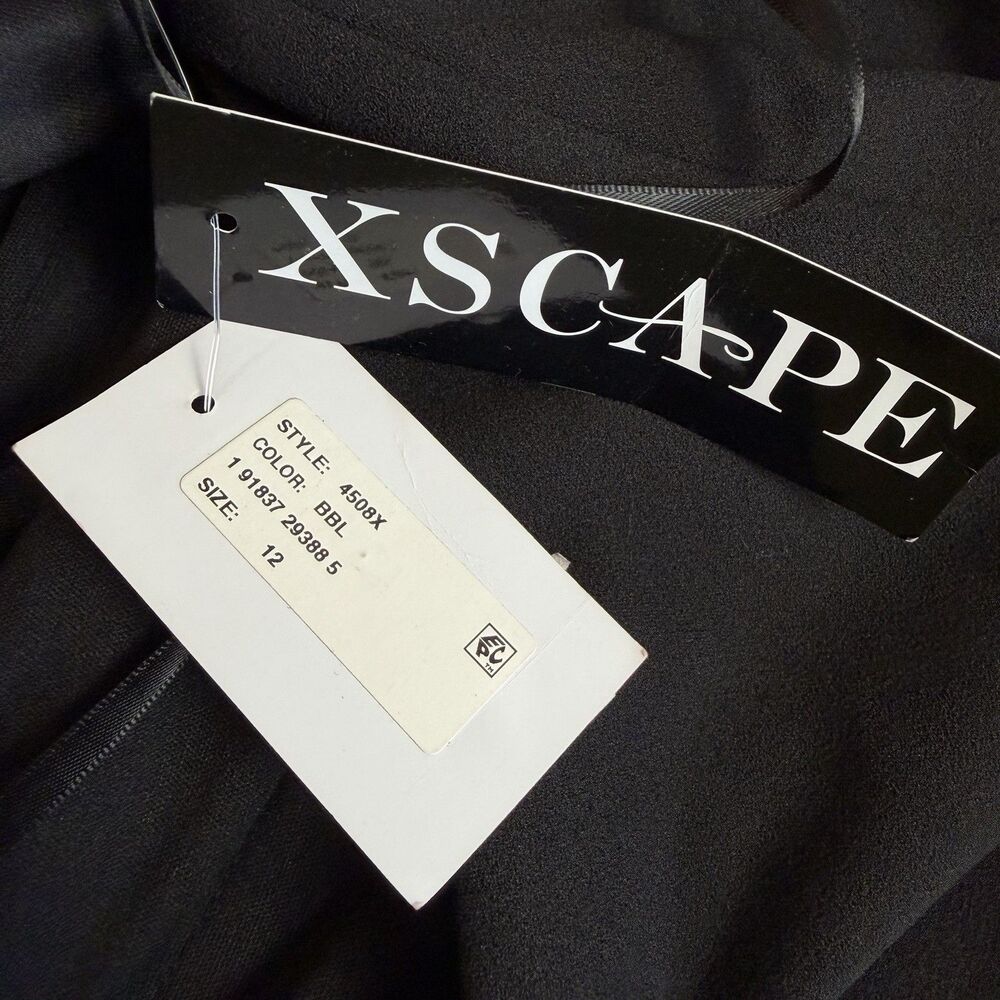 Xscape Jumpsuit Black Scuba Crepe Floral Puff Sleeves Wide Leg NWT Women’s 12 - Picture 9 of 14